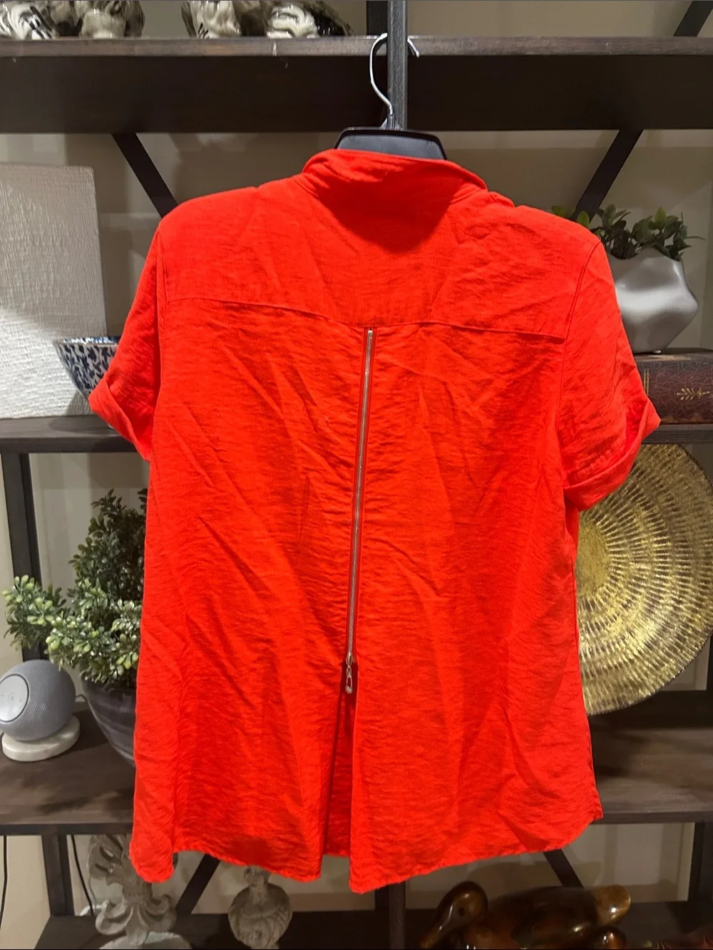John Mark small bright  Red Short-Sleeve Button Front Blouse